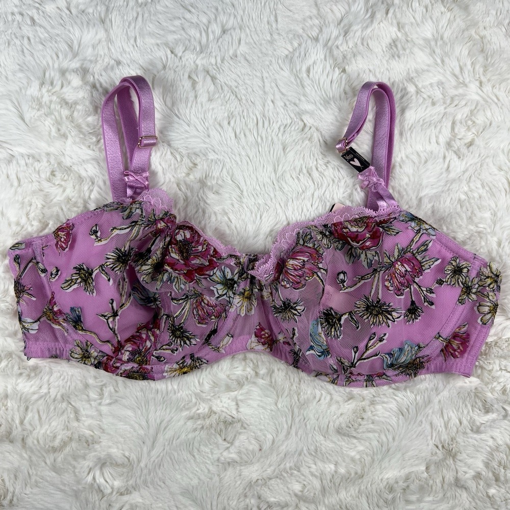 Victoria's Secret Dream Angels Pink Floral Embroidered Unlined Demi Bra 32DDD